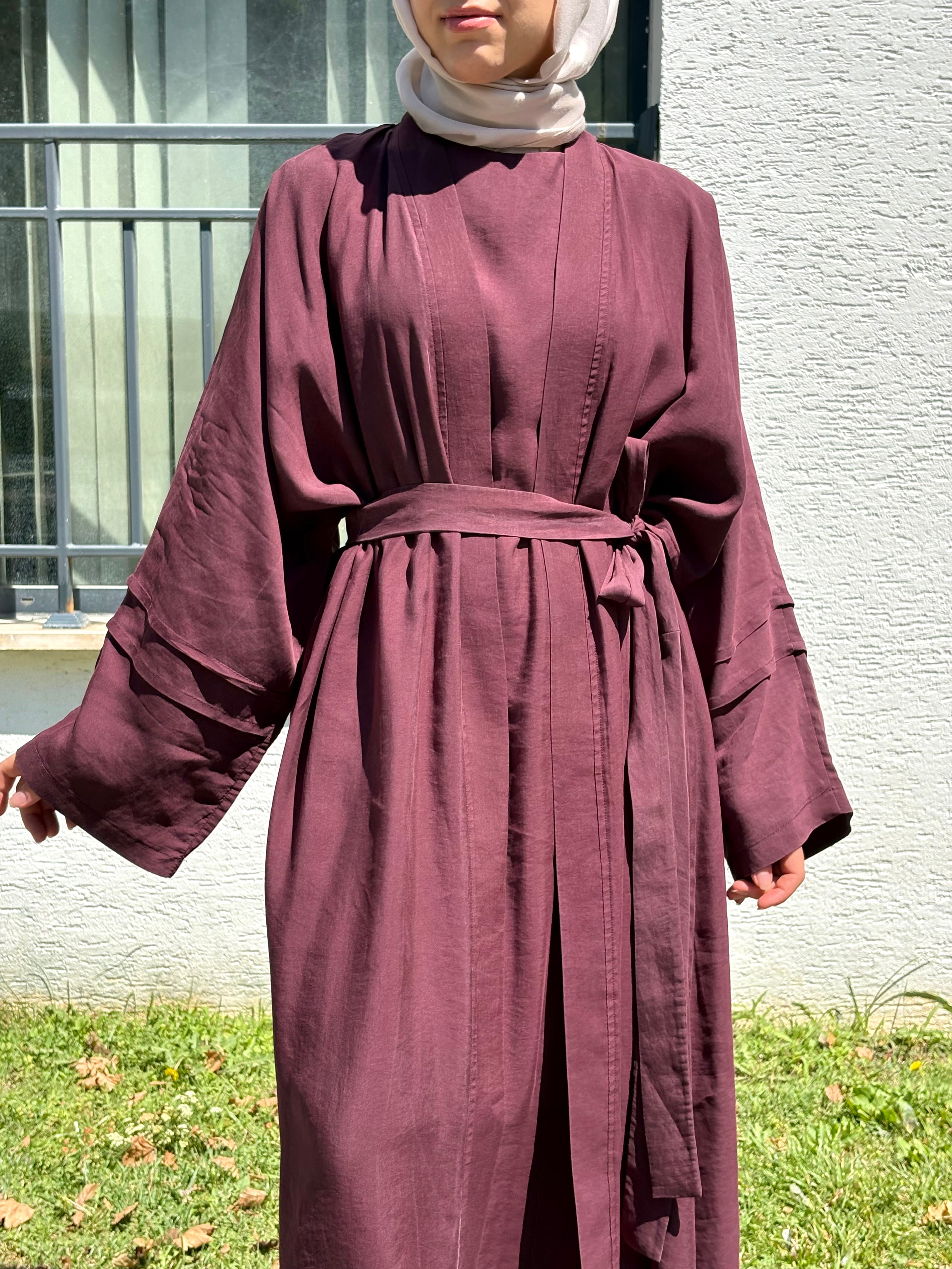 Sara 3 Parçalı Tense kumaş Abaya Mürdüm