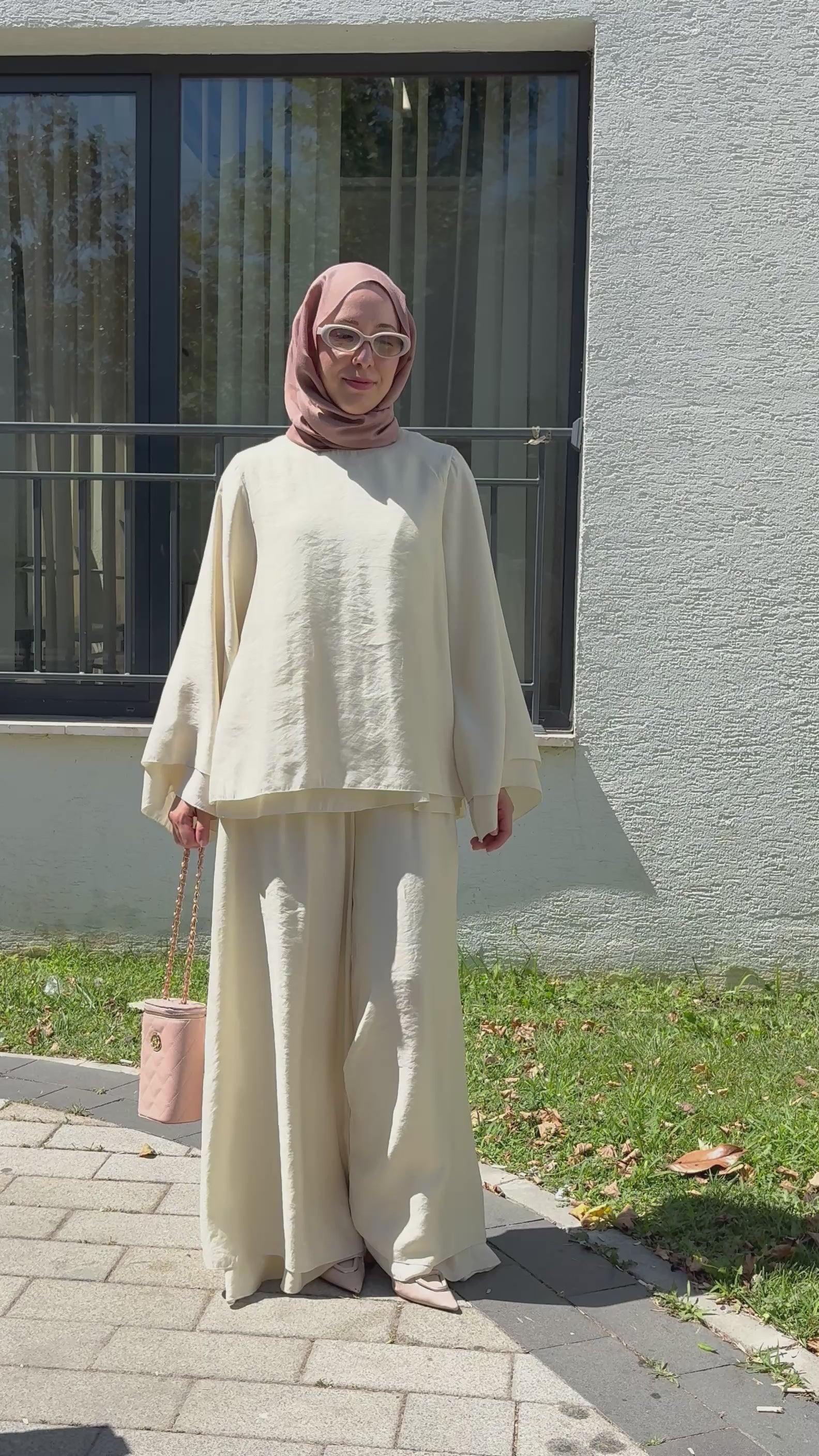Stella Çift katlı Pes kumaş Beli Lastikli Pantolonlu Takım