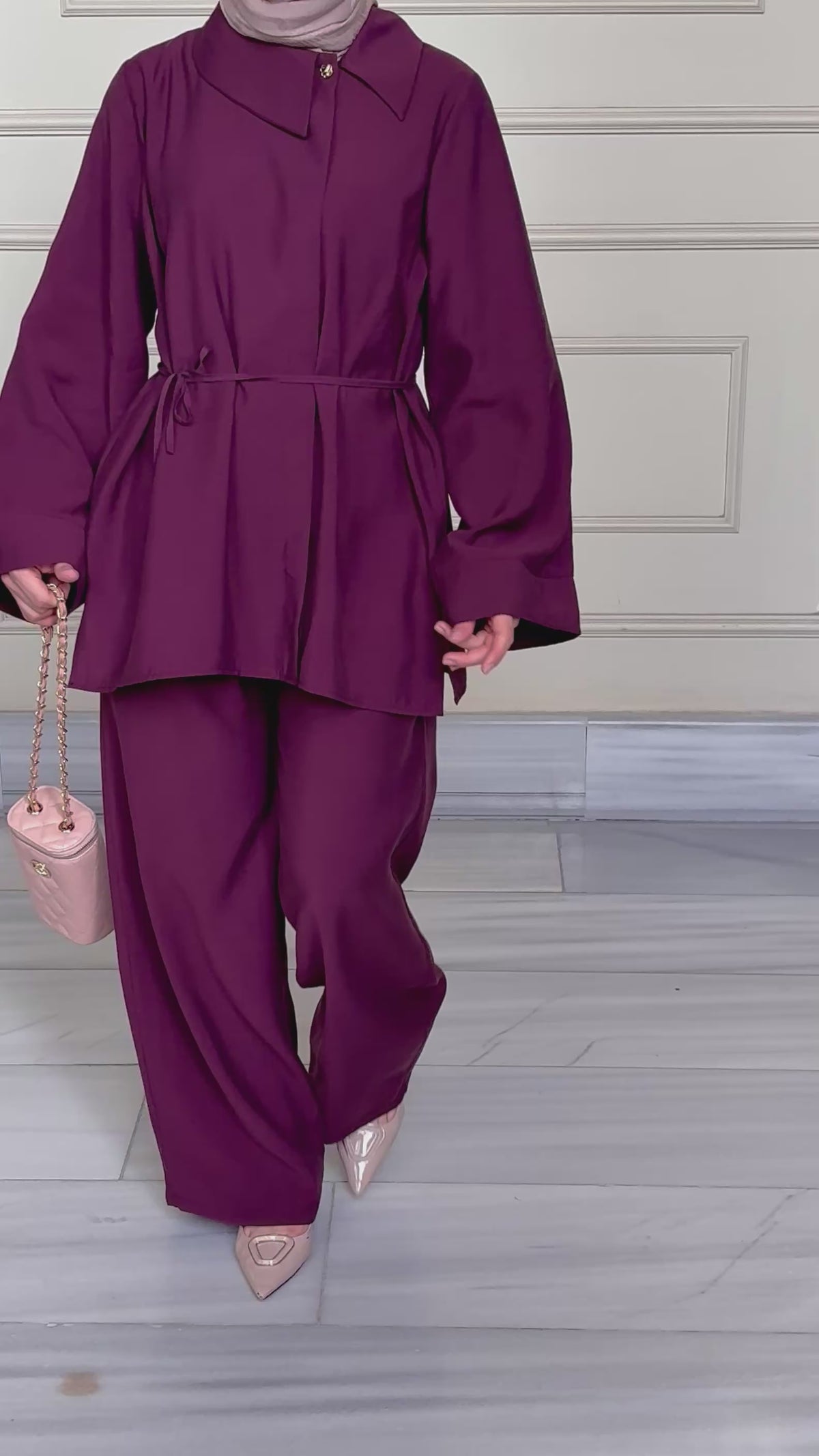 Lara Gizli Düğmeli Beli Lastikli Pantolonlu Takım