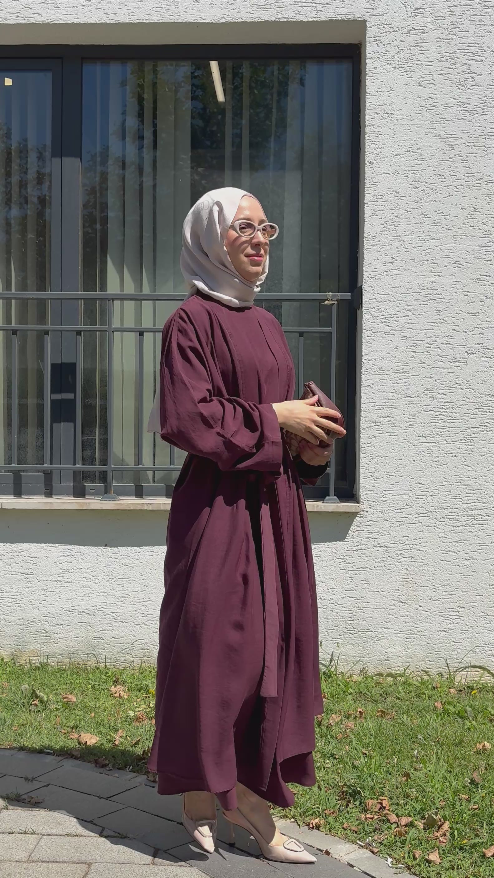 Sara 3 Parçalı Tense kumaş Abaya Mürdüm